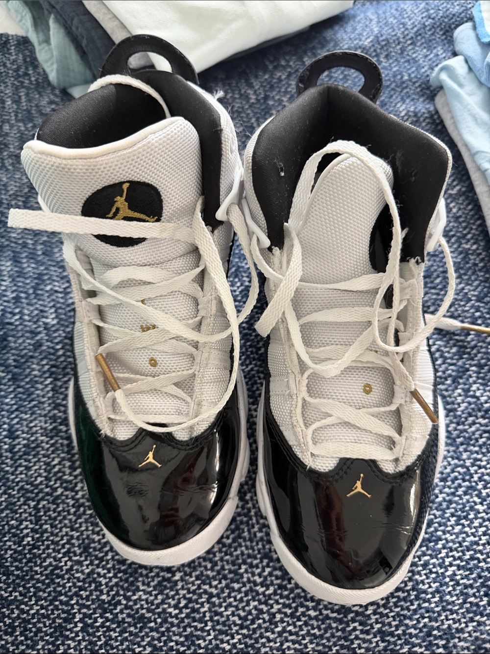 Jordan Kids Black, White and Gold High-Top Sneakers